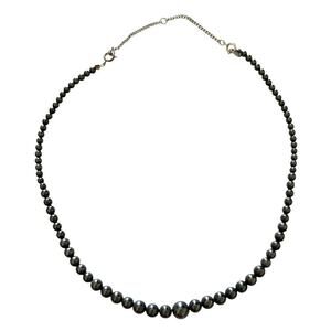 Hematite Necklace Graduated Bead Spring Ring Gray Black Single Strand 16” + 4”